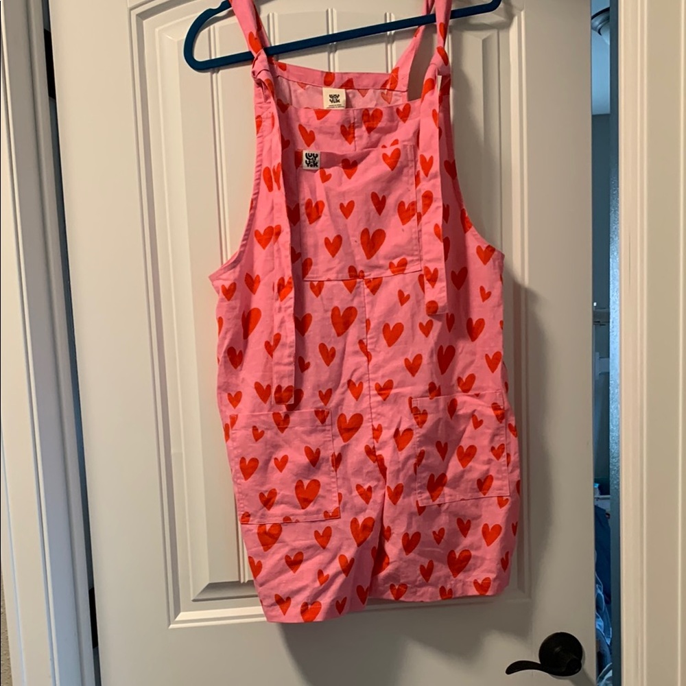 Lucy & Yak Pink Overalls with Red Heart Design—NWT